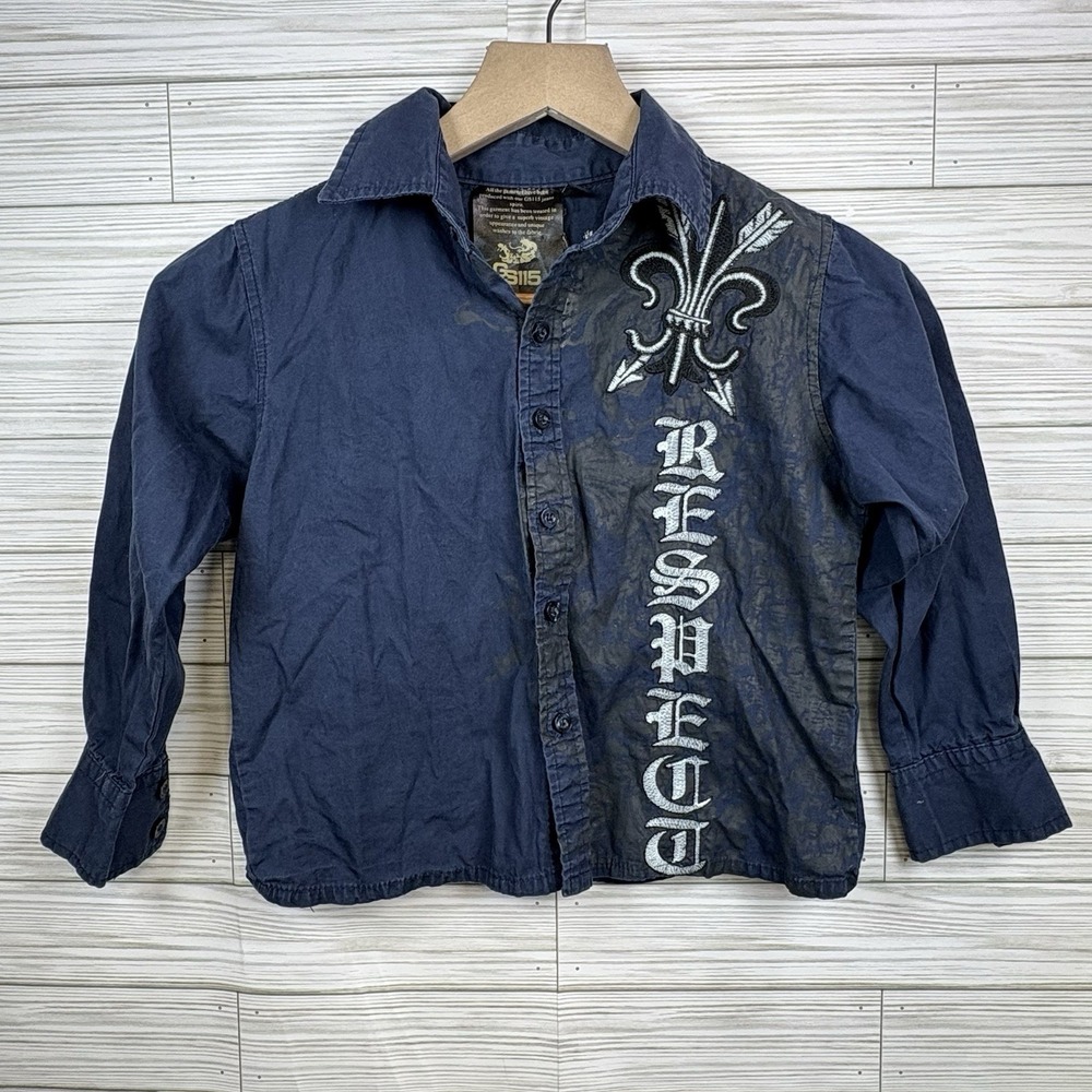 GS115 Boys‎ Embroidered Button-Front Shirt Navy Sz S/4 Respect Heritage